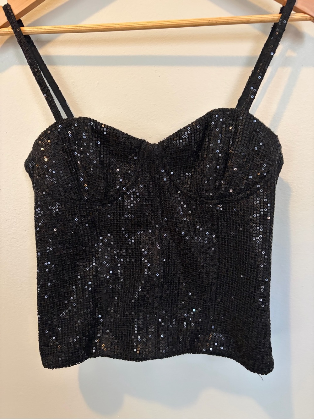 Alice + Olivia Black Sequin Bustier Camisole